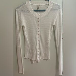 Free People White Waffle Knit Top